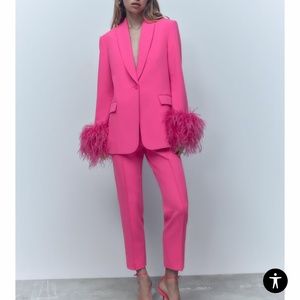 Zara Straight Cut Feather Blazer NWT XS